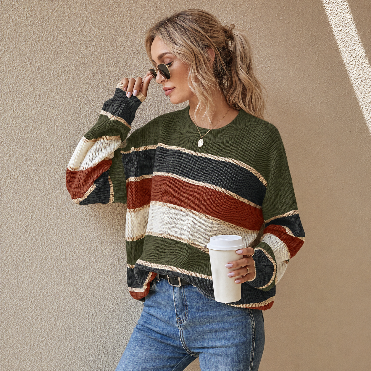 Color Block Fall Winter Christmas Pullover Sweater For Women
