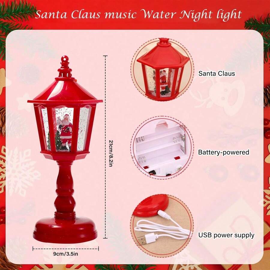 Christmas Music Water Night Light, Led Lantern, Glowing Decoration Ornament For Holiday Party Atmosphere Decor, Festive Home Decor Accessory - Red - View 5