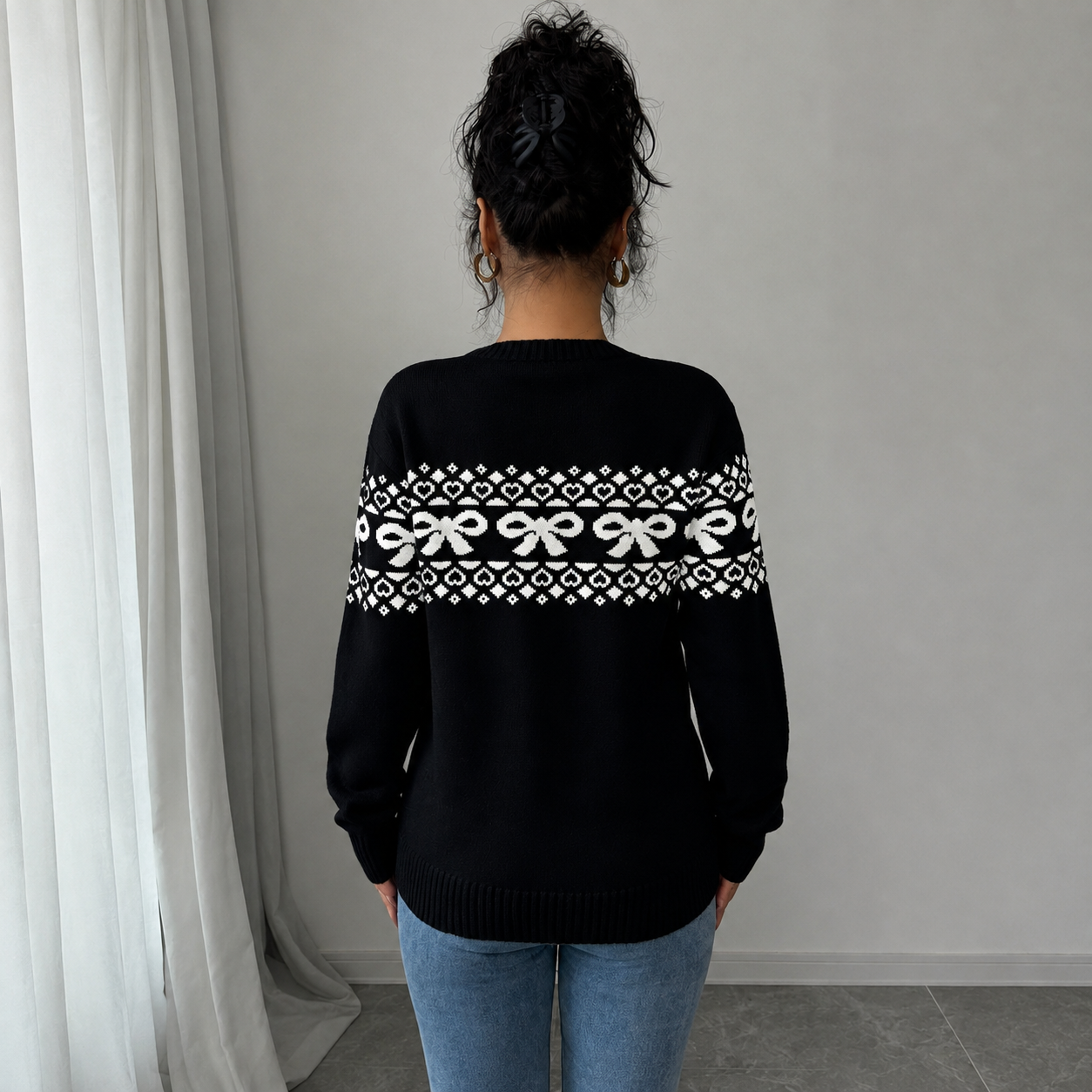 Casual Minimalist Everyday Bow Decor Christmas Sweater For Women