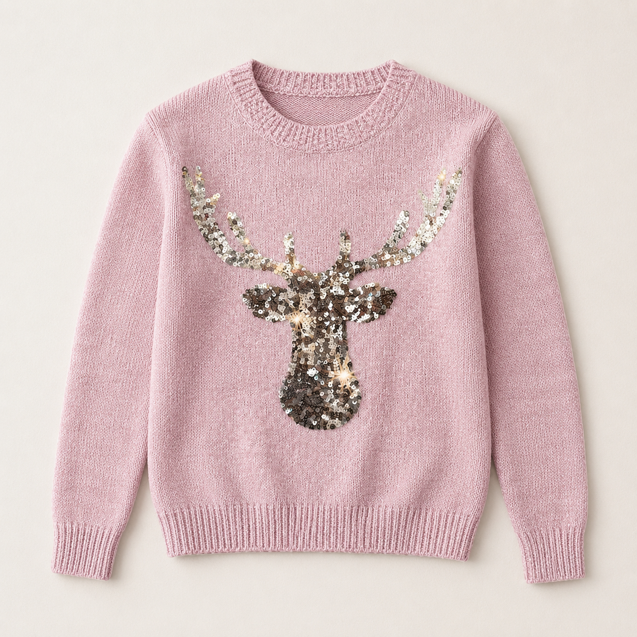 Christmas Deer Pattern Glitter Sequin Long Sleeve Pullover Sweater For Women