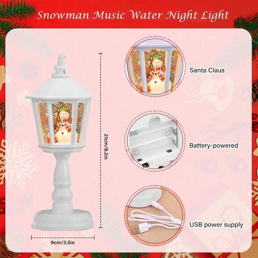 Christmas Music Water Night Light, Led Lantern, Glowing Decoration Ornament For Holiday Party Atmosphere Decor, Festive Home Decor Accessory - White - View 4