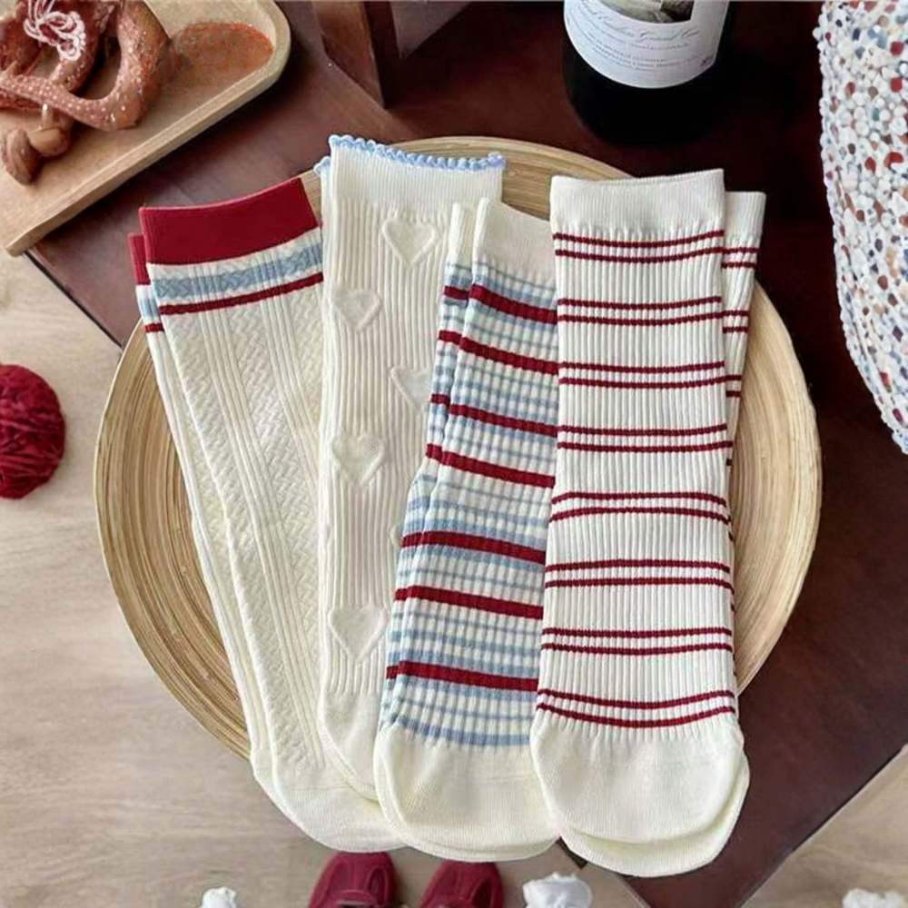 Pack of 4 Bow Mid Calf Crew Socks For Women