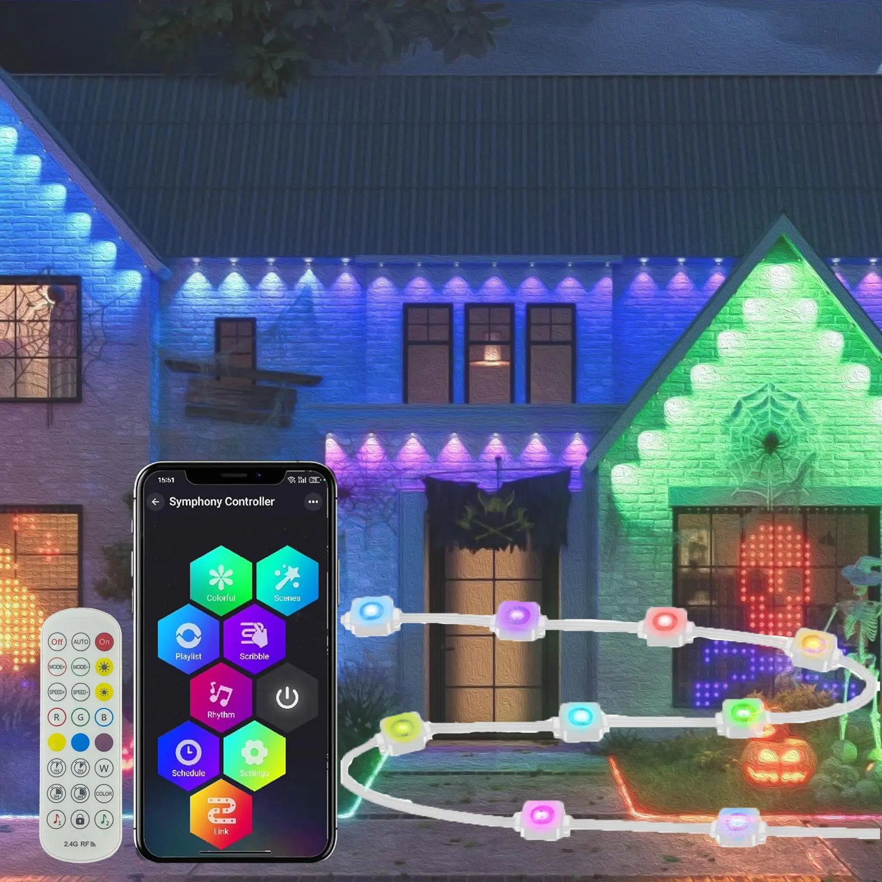 Smart ChristmasOutdoor Eaves Lights with App Voice and Remote Control