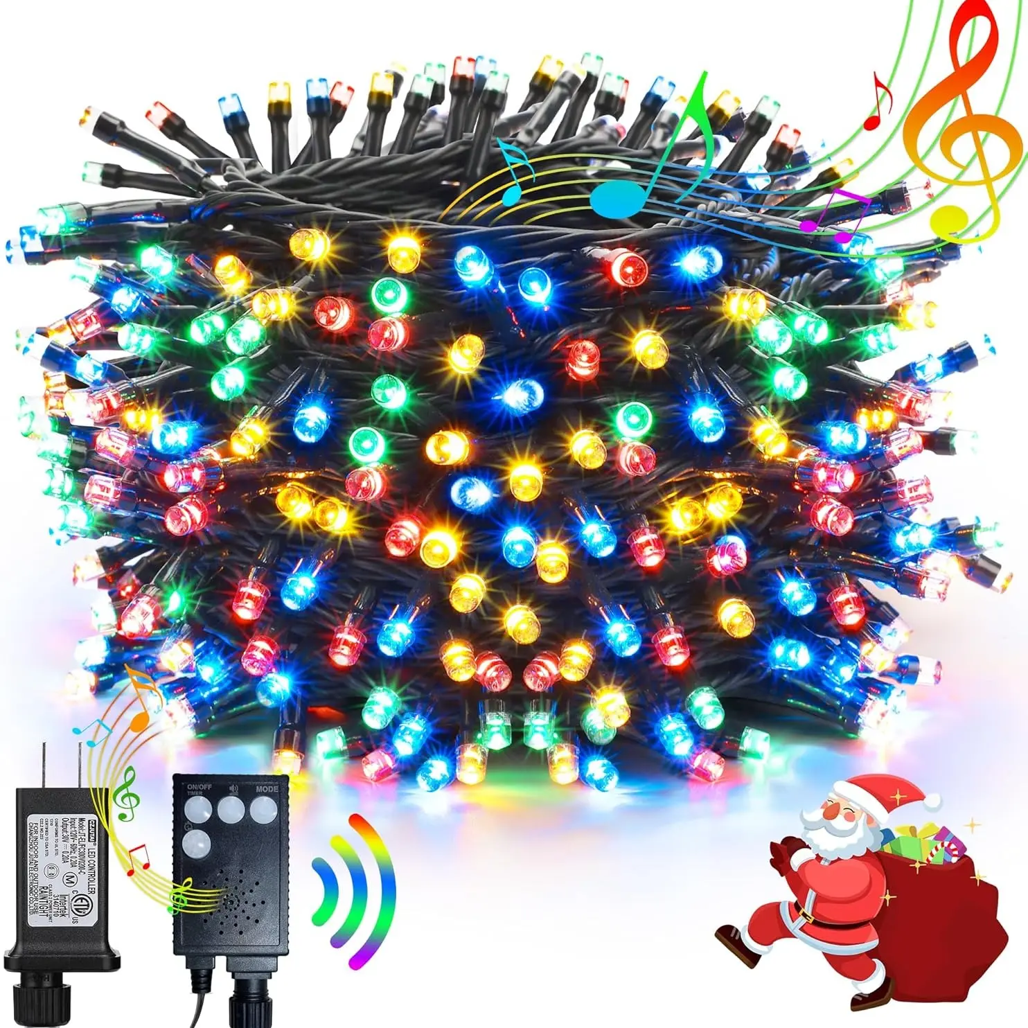 Christmas LED String Lights with 8 Modes, Music Sync and Motion Sensor