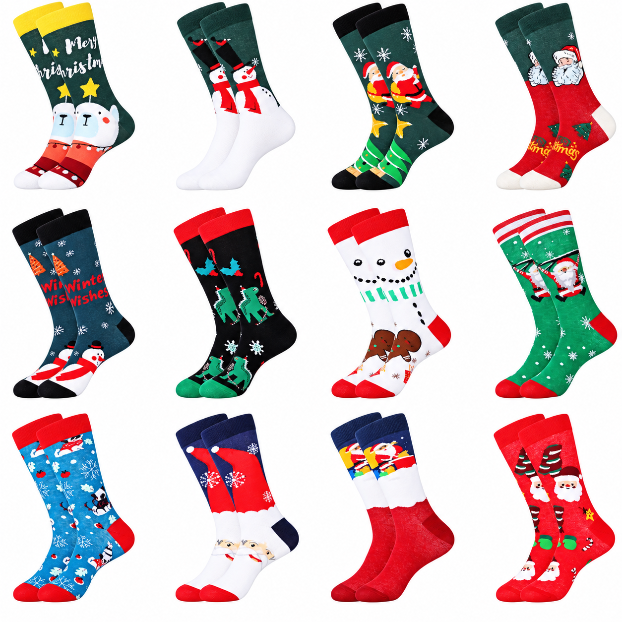 12 Pairs Christmas Crew Pattern Socks For Men