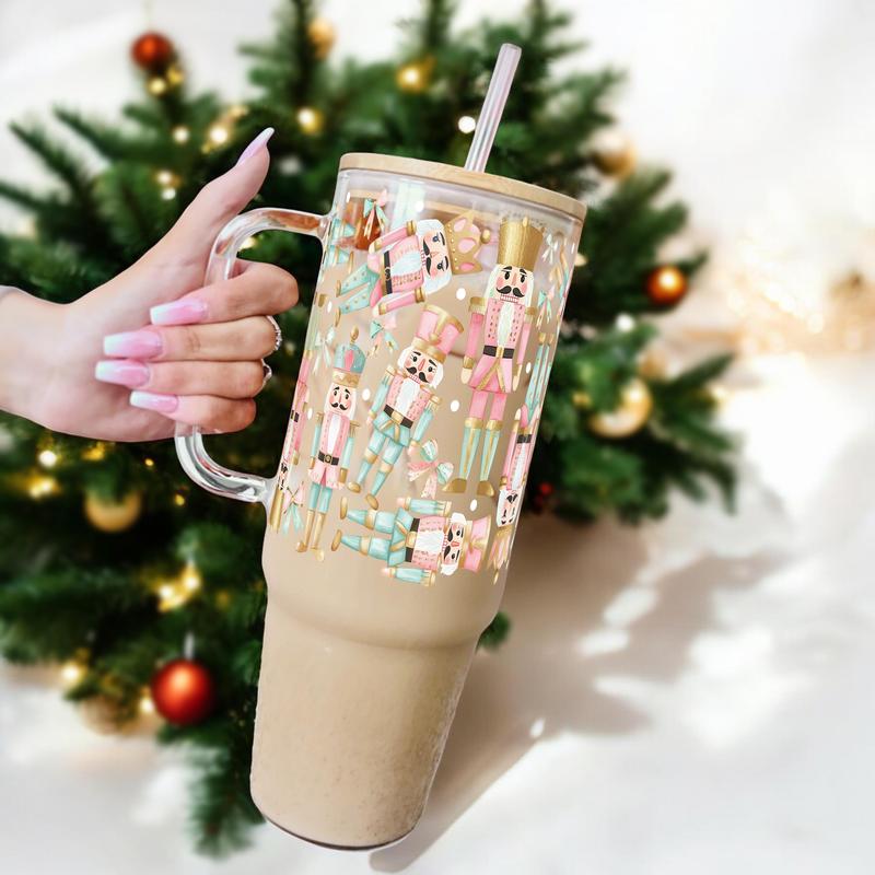 Christmas 40oz Glass Tumbler With Handle  
