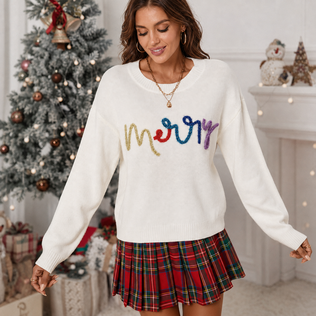 Casual Embroidered Christmas Long Sleeve Sweater For Women