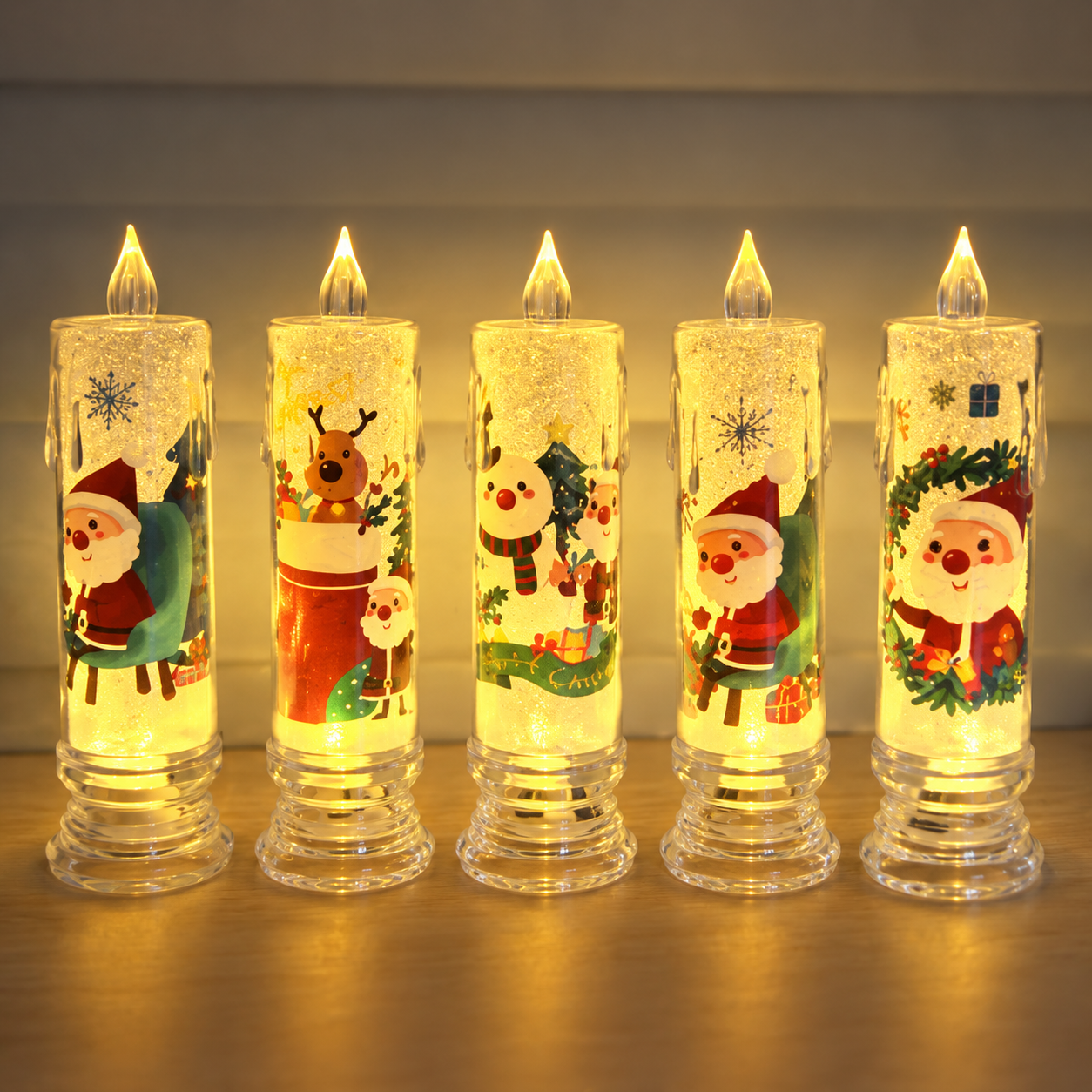 LED Electronic Christmas Candle Light With Santa Decor For Home