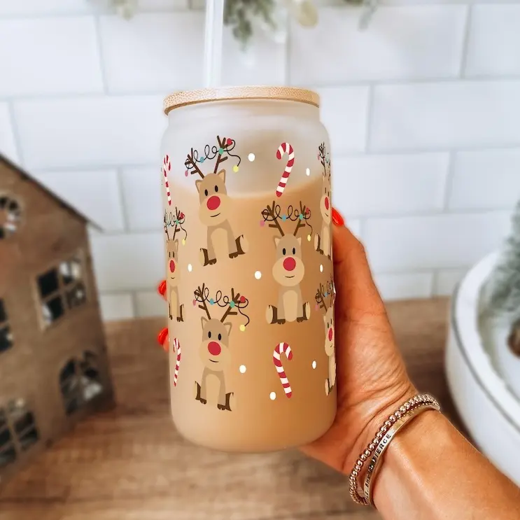 16oz Reusable Christmas Themed Tumbler With Bamboo Lid And Straw  