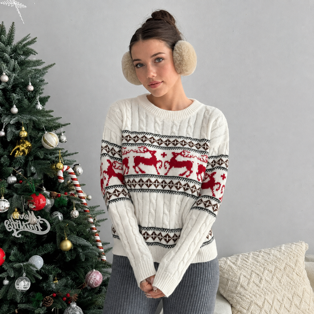 Casual Reindeer Geometric Pattern Sweater For Women