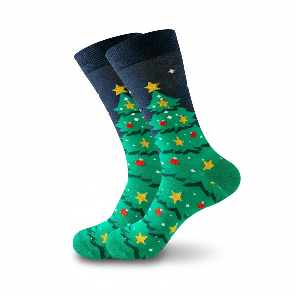 Pine Tree Design Christmas Crew Socks For Men