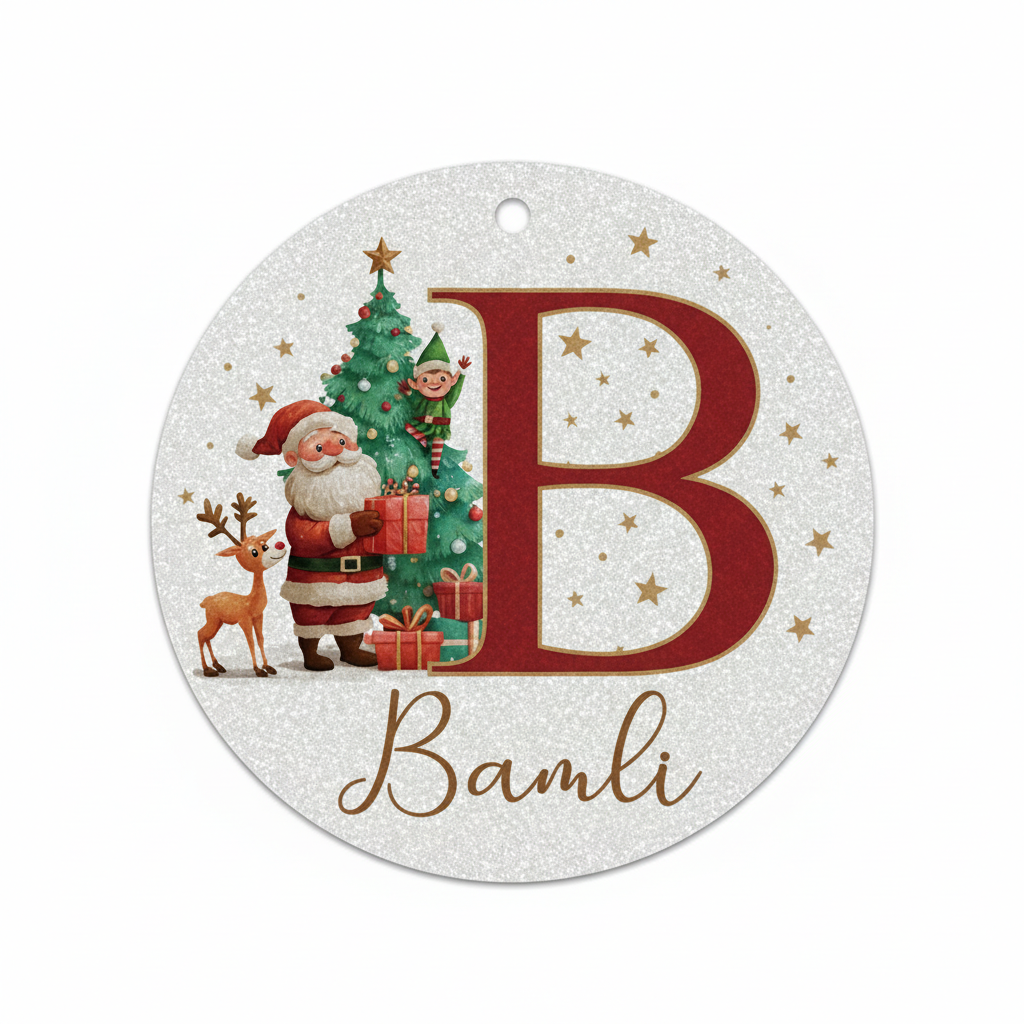 2D Flat - 1pc Personalized Christmas Silver Glitter A-Z Letter Decorative Hanging Ornament