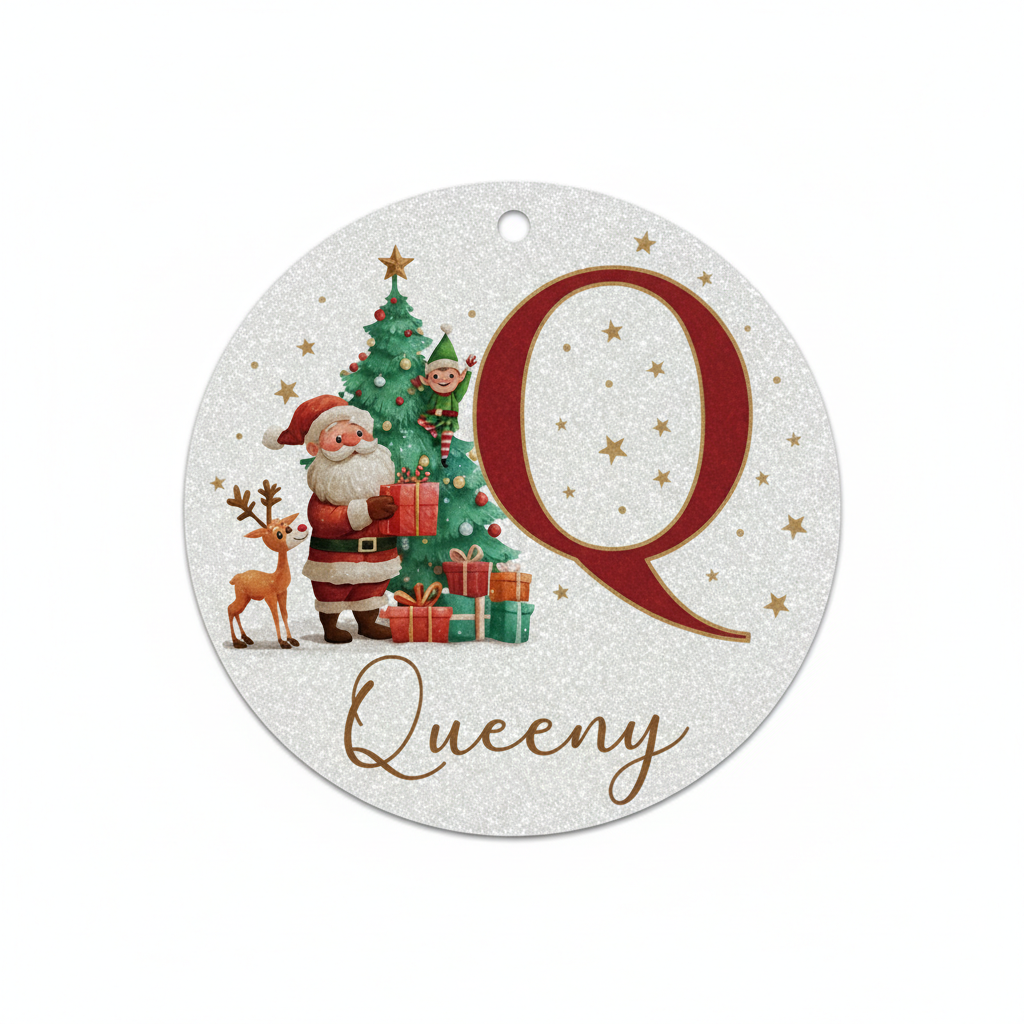 2D Flat - 1pc Personalized Christmas Silver Glitter A-Z Letter Decorative Hanging Ornament