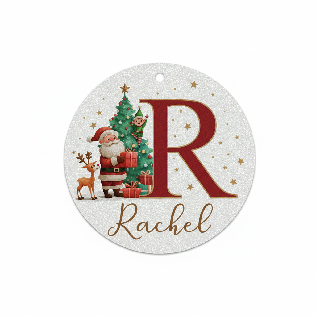 2D Flat - 1pc Personalized Christmas Silver Glitter A-Z Letter Decorative Hanging Ornament