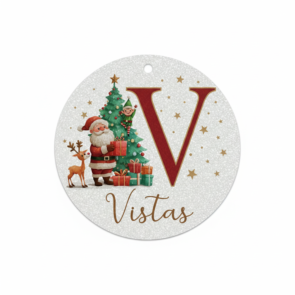 2D Flat - 1pc Personalized Christmas Silver Glitter A-Z Letter Decorative Hanging Ornament