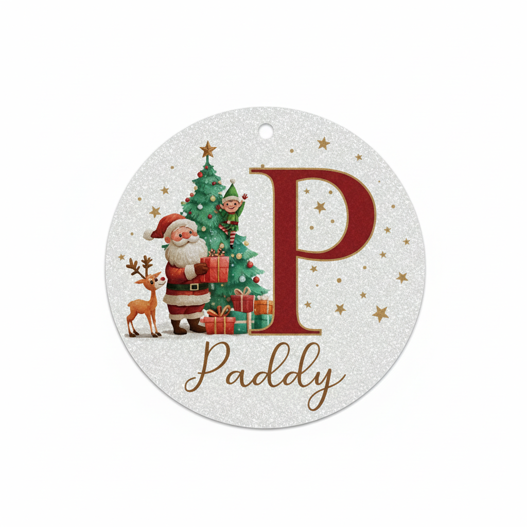 2D Flat - 1pc Personalized Christmas Silver Glitter A-Z Letter Decorative Hanging Ornament