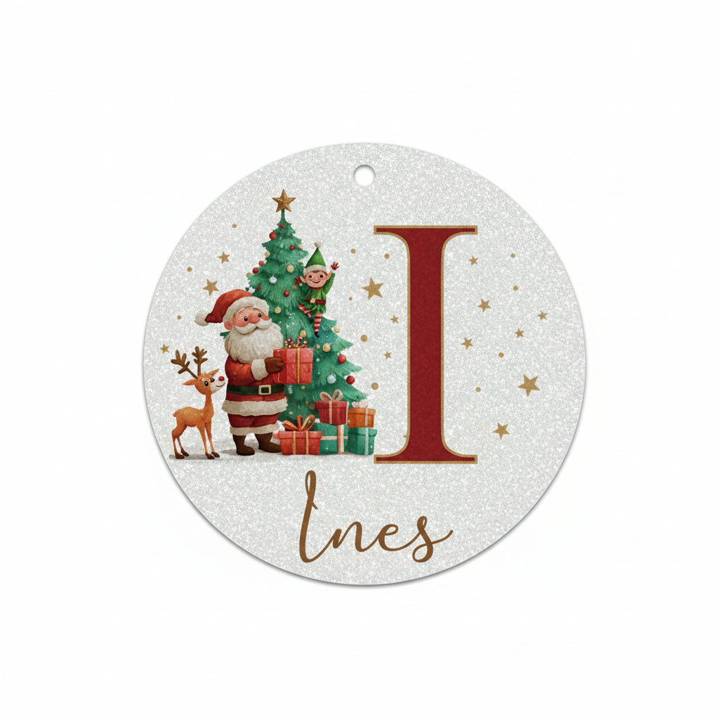 2D Flat - 1pc Personalized Christmas Silver Glitter A-Z Letter Decorative Hanging Ornament