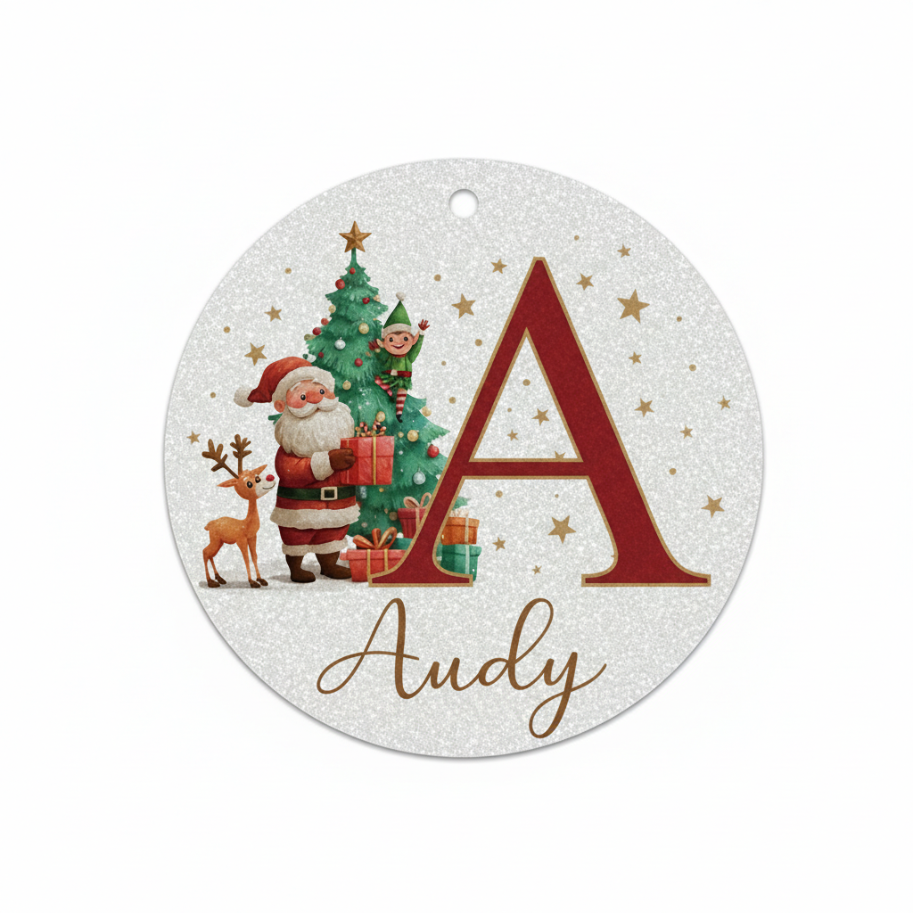 2D Flat - 1pc Personalized Christmas Silver Glitter A-Z Letter Decorative Hanging Ornament