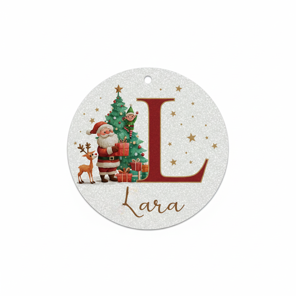 2D Flat - 1pc Personalized Christmas Silver Glitter A-Z Letter Decorative Hanging Ornament