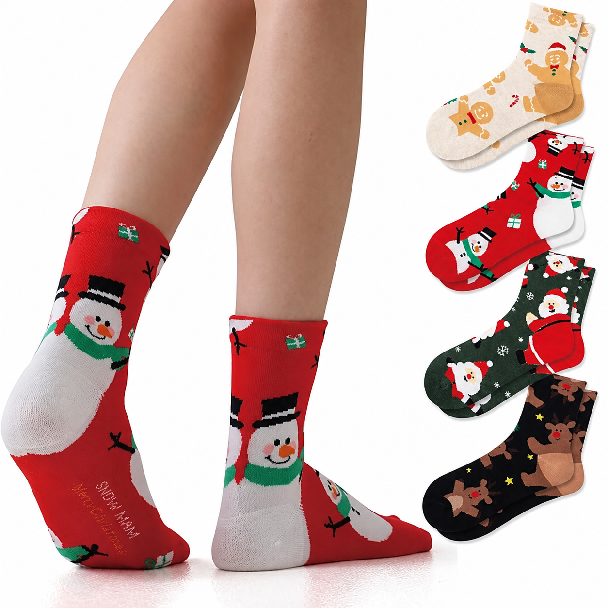 4 Pairs Christmas Santa Socks For Women