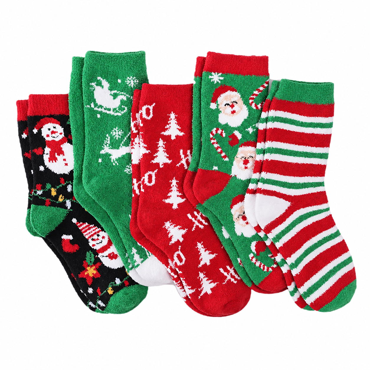 5 Pairs Christmas Fuzzy Socks For Women