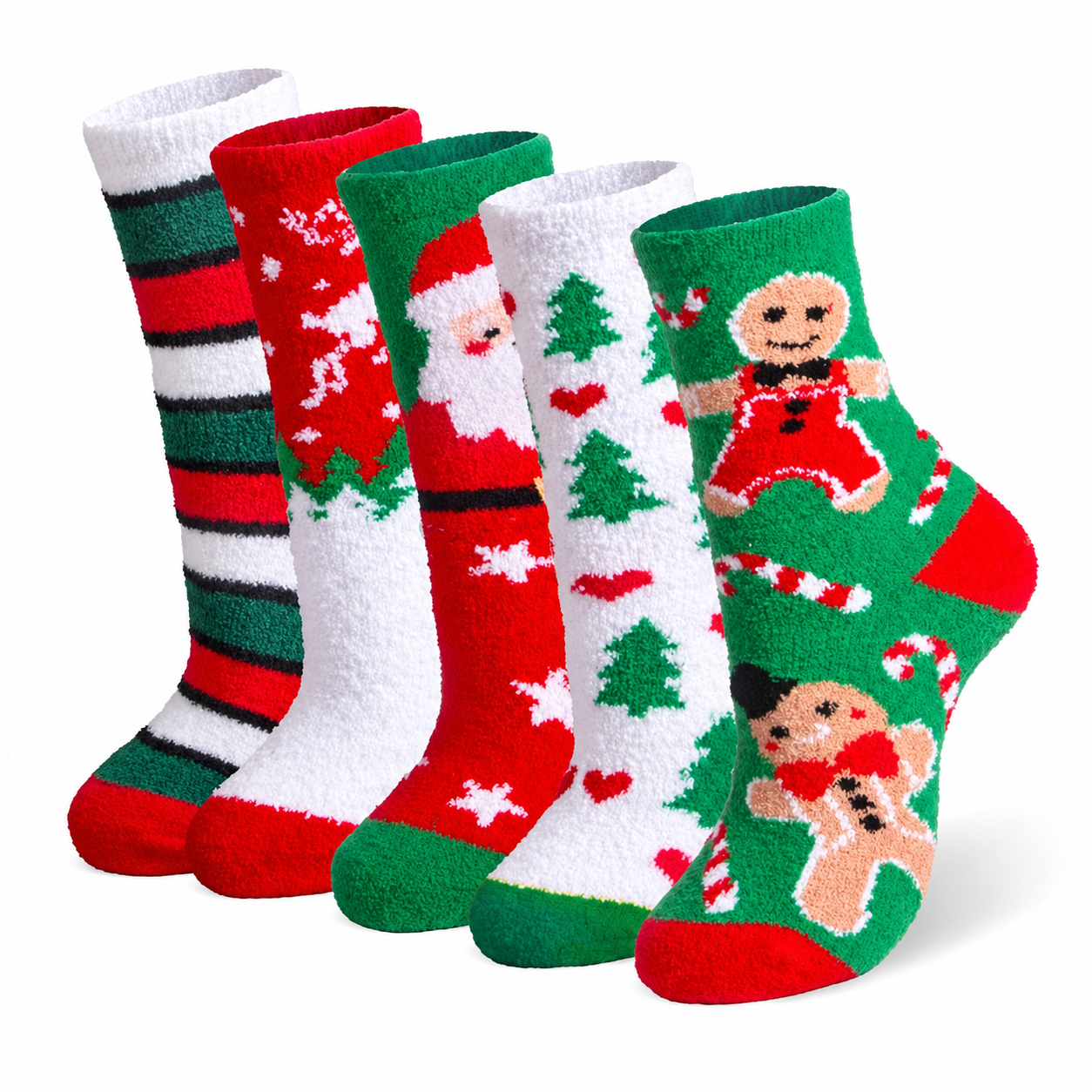 5 Pairs Christmas Fuzzy Socks For Women