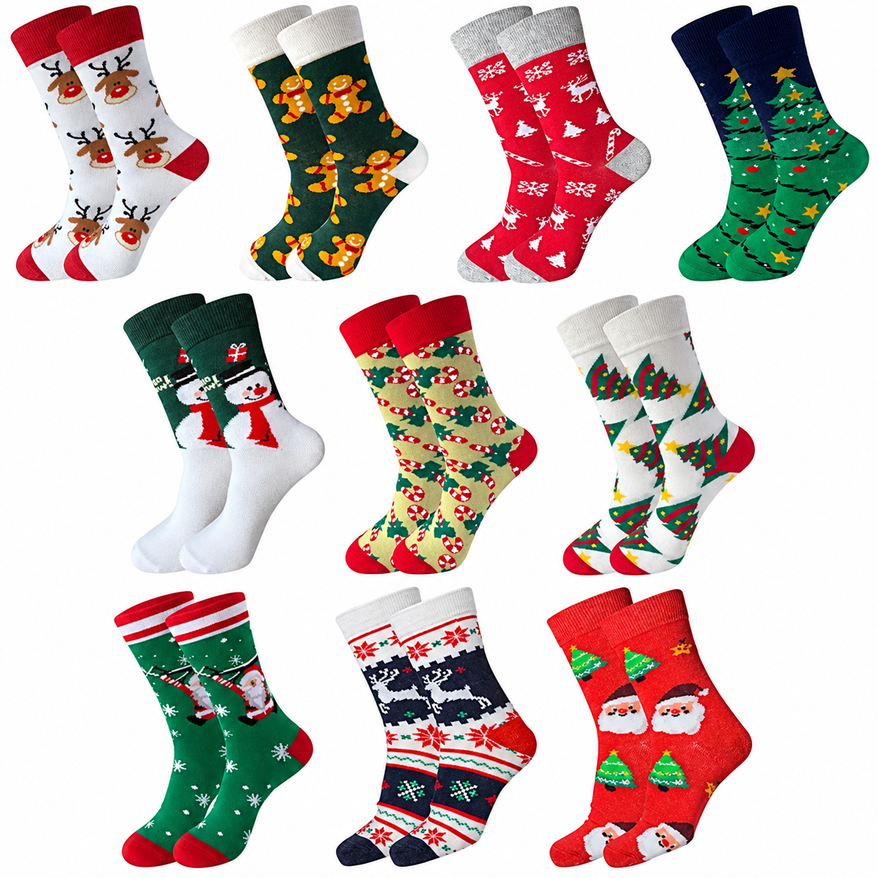10 Pairs Christmas Funny Holiday Crew Socks For Women
