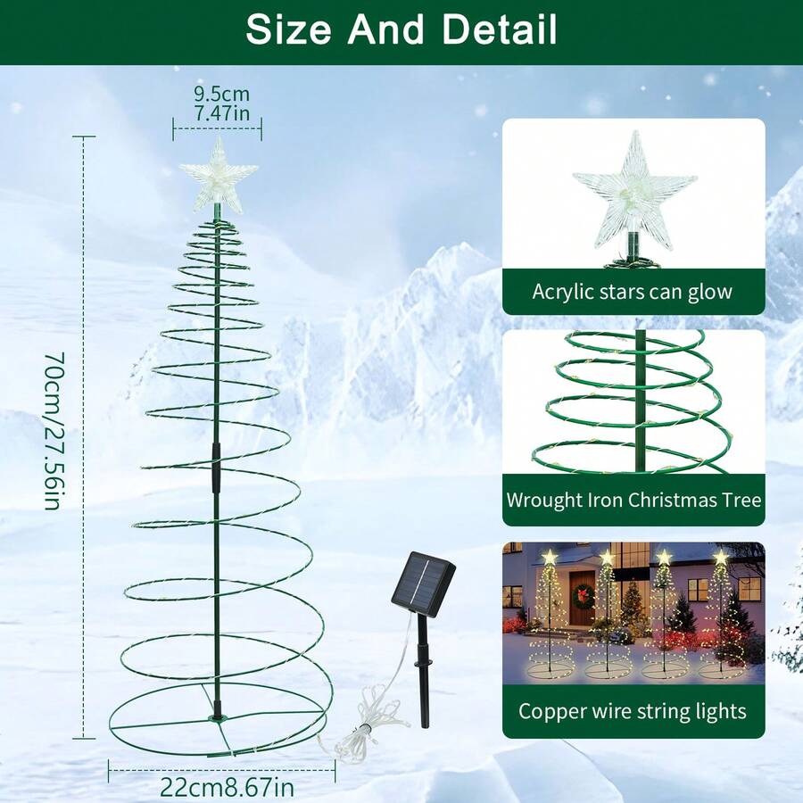 2/4PCS Iron Star Christmas Tree Light, Solar Courtyard Light, Warm Light, Christmas Atmosphere Decoration, Festival Decoration, Outdoor Decoration, Festival Gifts - Christmas Tree - View 7
