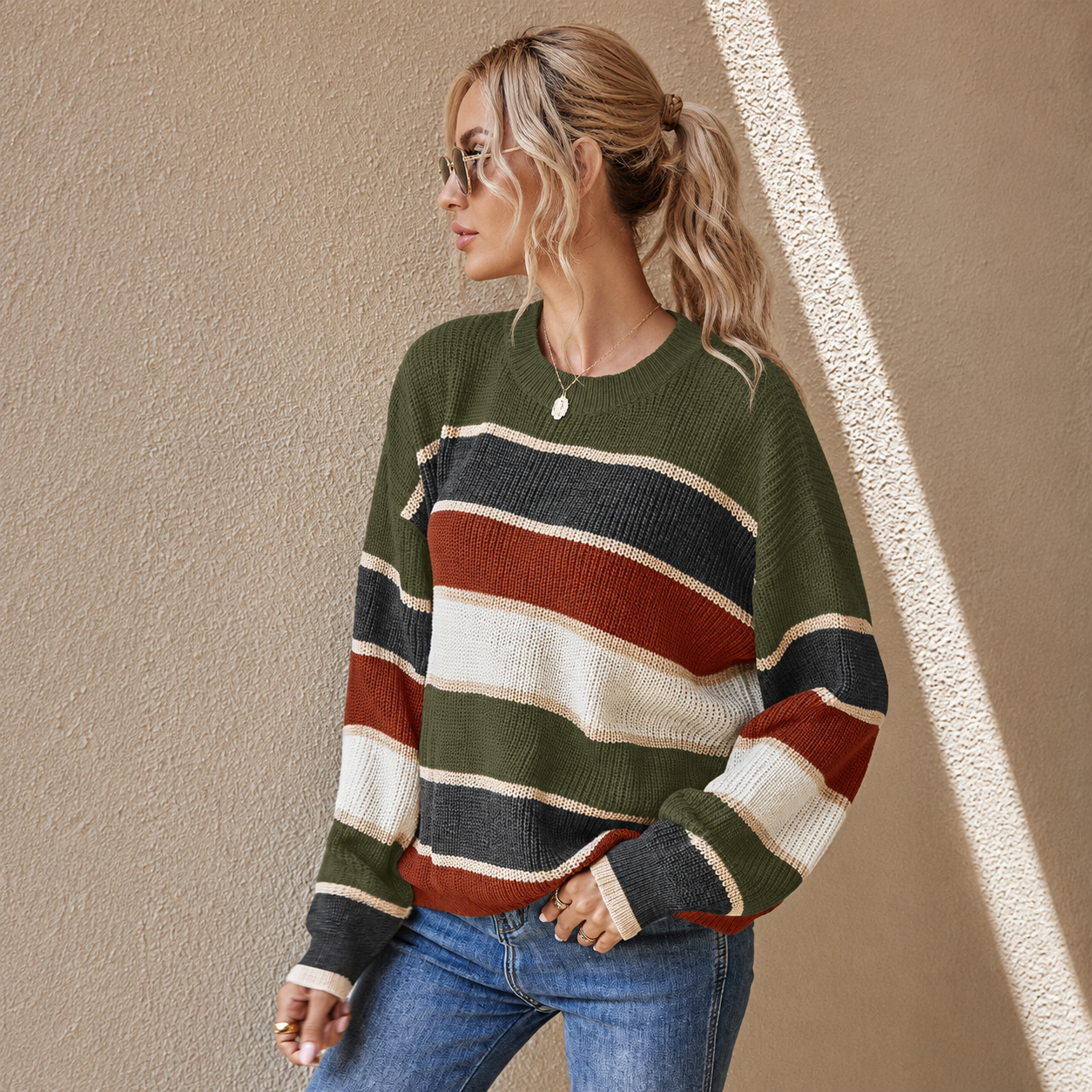 Color Block Fall Winter Christmas Pullover Sweater For Women