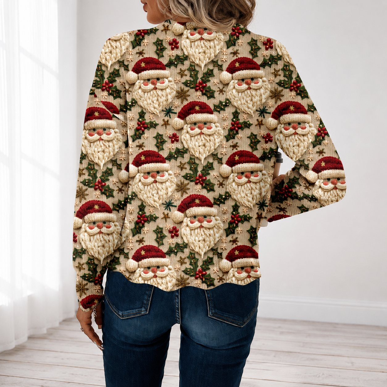 Casual Christmas Vibes Santa Claus Sweater For Women
