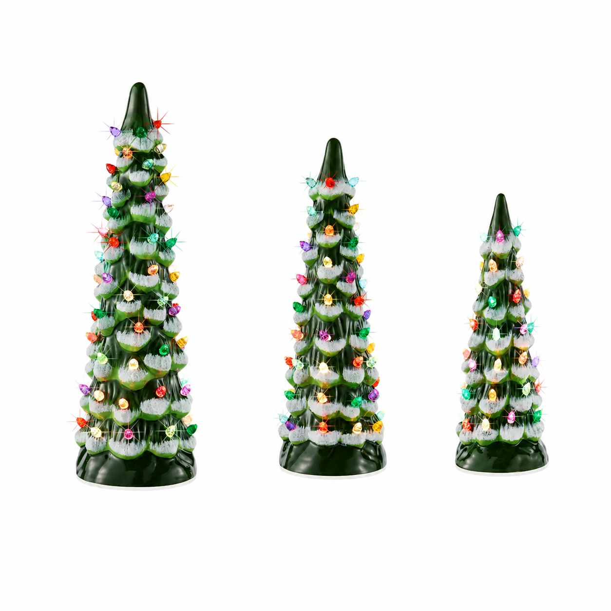 Set of 3 Pre Lit Painted Ceramic Tabletop Christmas Trees
