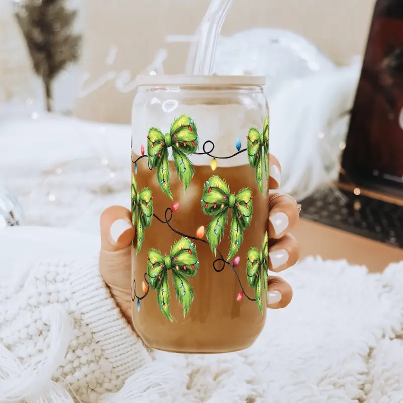 16oz Reusable Christmas Themed Tumbler With Bamboo Lid And Straw  