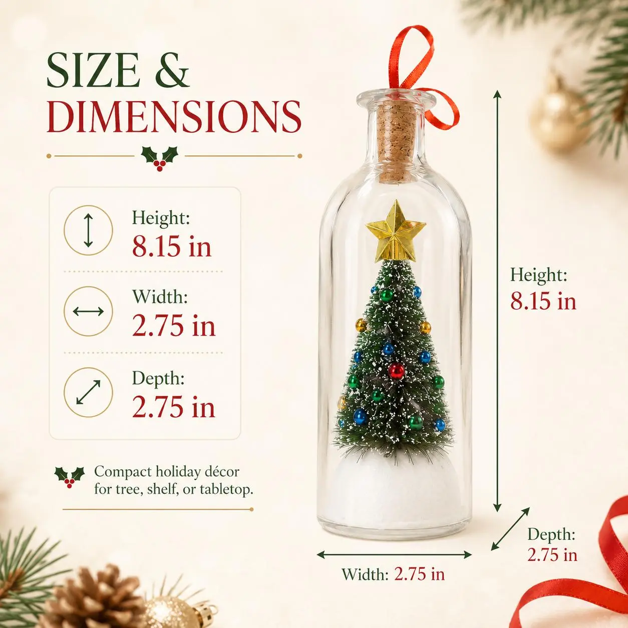 RUXACTY Recordable Christmas Message in a Bottle Ornament 8 Inch Voice Recording Holiday Keepsake with Playback Snowy Christmas Tree Scene Glass Bottle Decoration for Tree Home and Gift,back to school,back to school haul