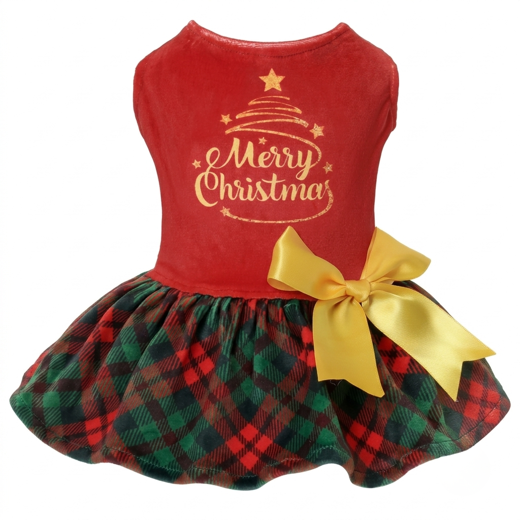 Christmas Printed Velvet Dress For Dogs  