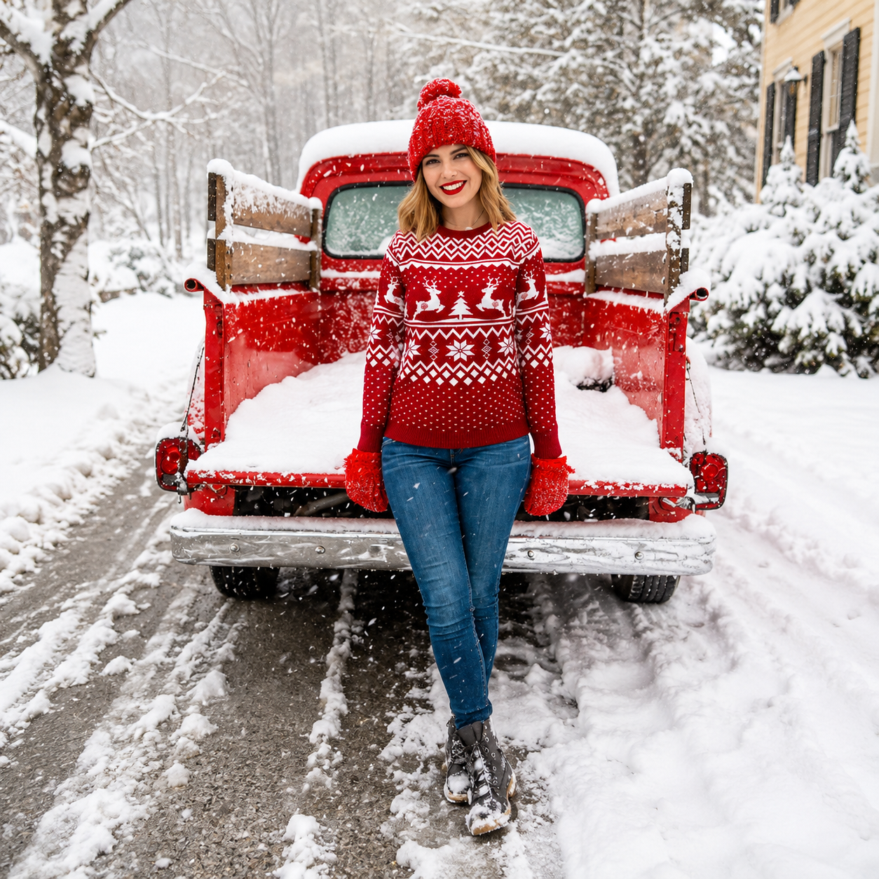 Long Sleeve Pullover Reindeer Snowflake Print Christmas Sweater For Women