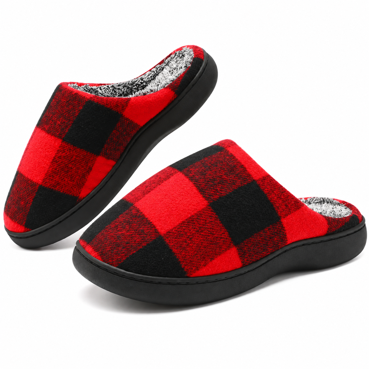 Christmas Checkered Themed Non Slip Fuzzy Faux Fur Indoor Slippers For Men And Women
