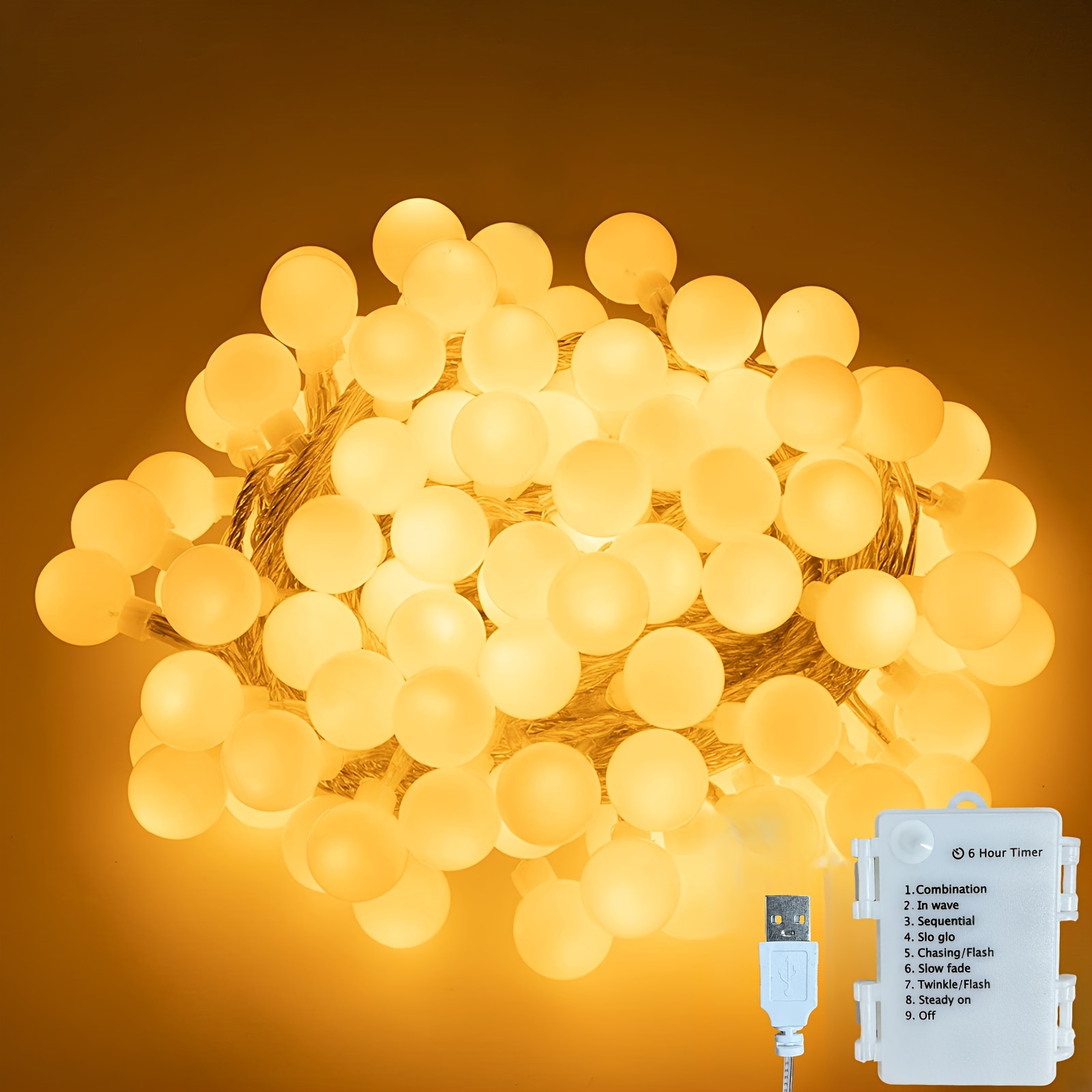 USB Powered Globe LED String Lights with Timer and Multiple Lighting Modes