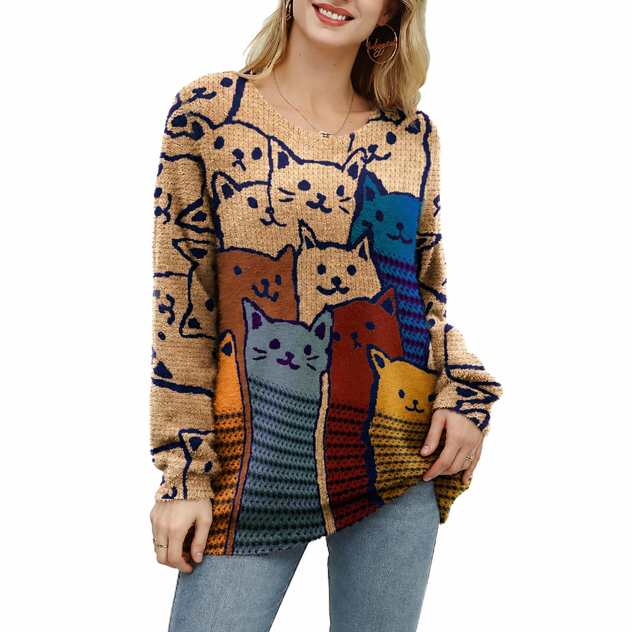 Casual Oversized Loose Printed Christmas Sweaters For Women