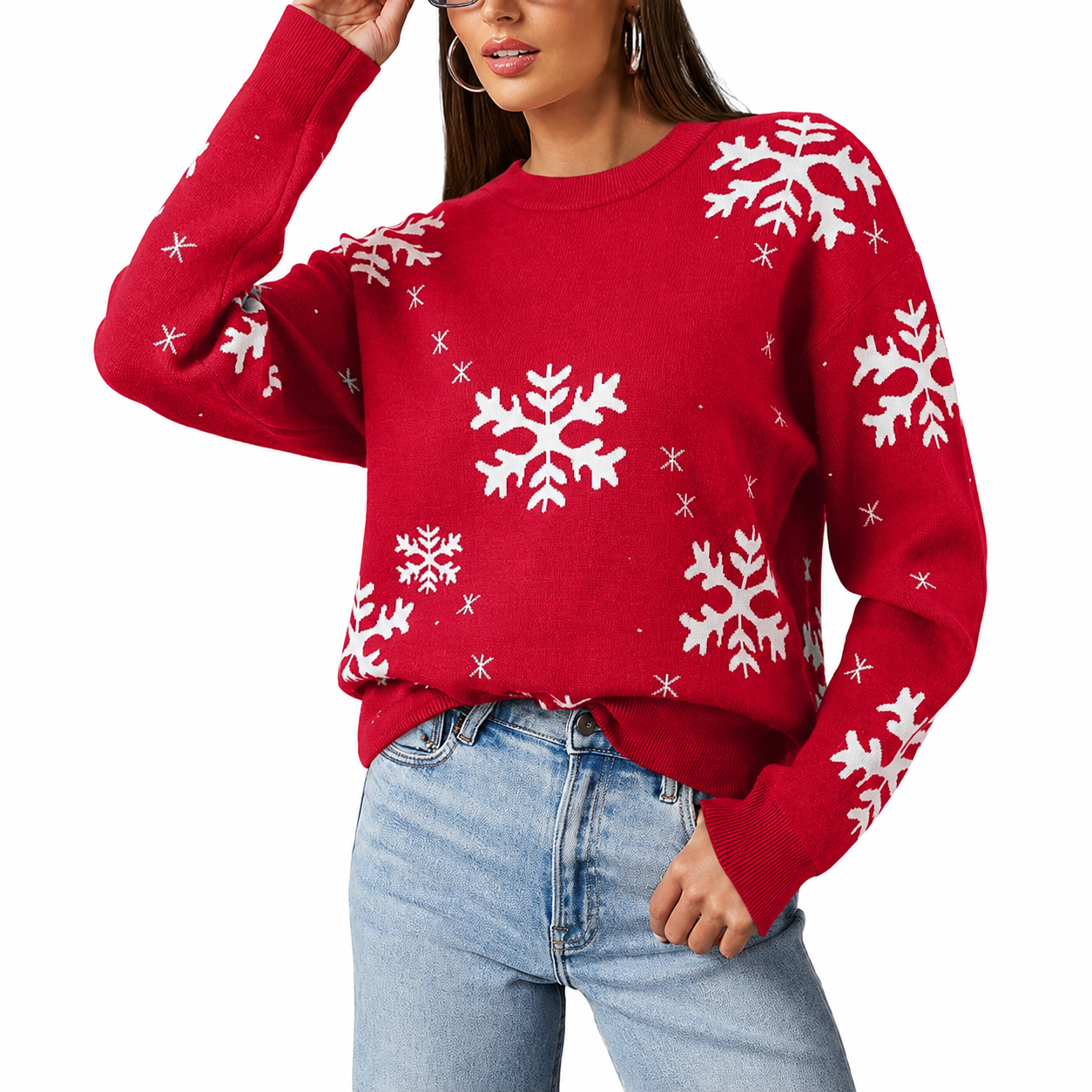 Snowflake Knit Christmas Pullover Sweater for Women