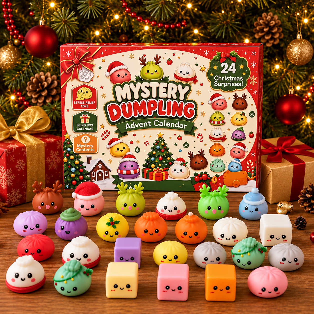24 Day Christmas Themed Squishy Toy Countdown Advent Calendar Set