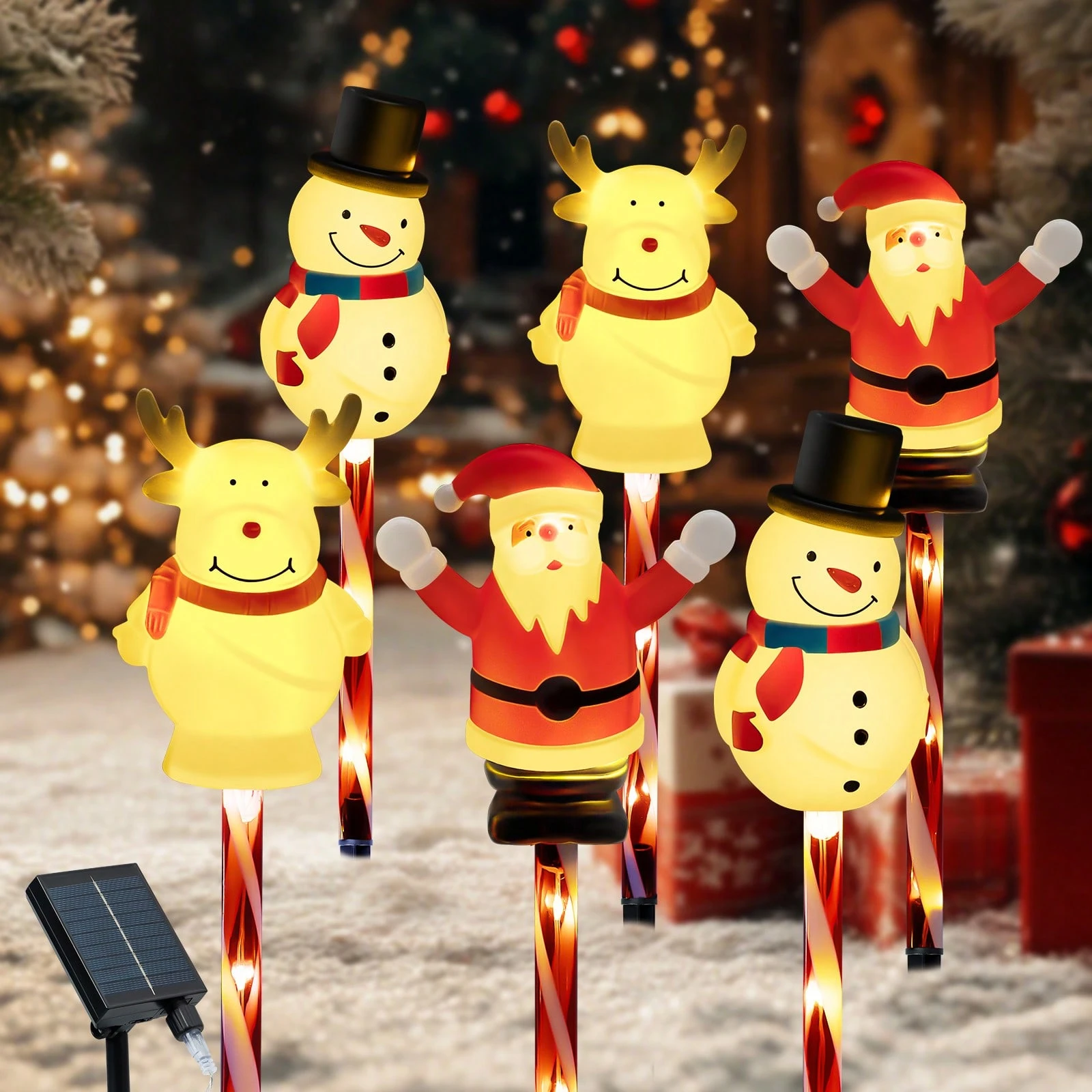 Solar Snowman Reindeer Santa Garden Stake Lights For Christmas