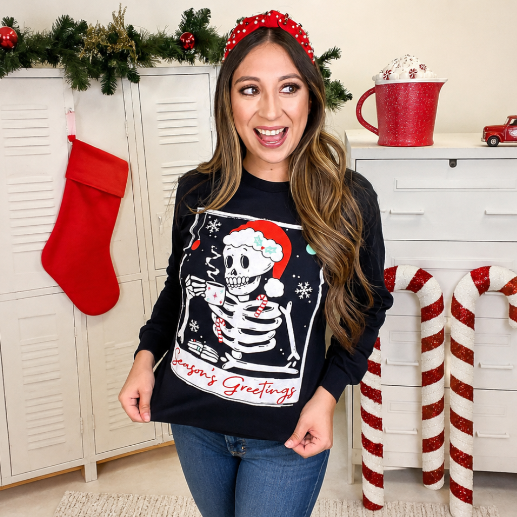 Holiday Graphic Printed Long Sleeve Sweatshirt For Women