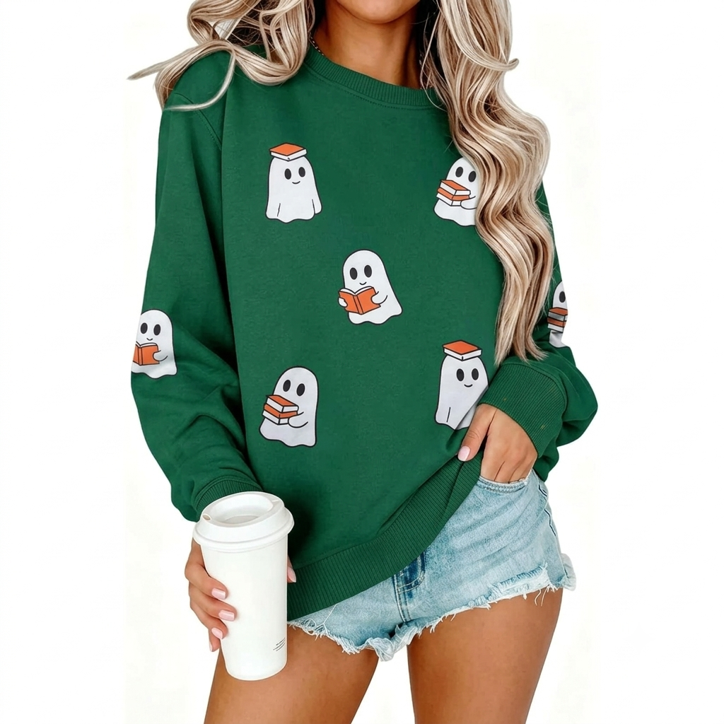 Halloween Graphic Long Sleeve Pullover Sweatshirt for Women