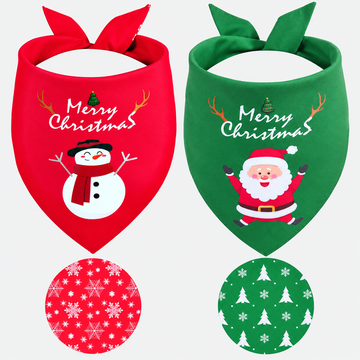 2 Piece Christmas Dog Bandanas Set for Holiday Wear