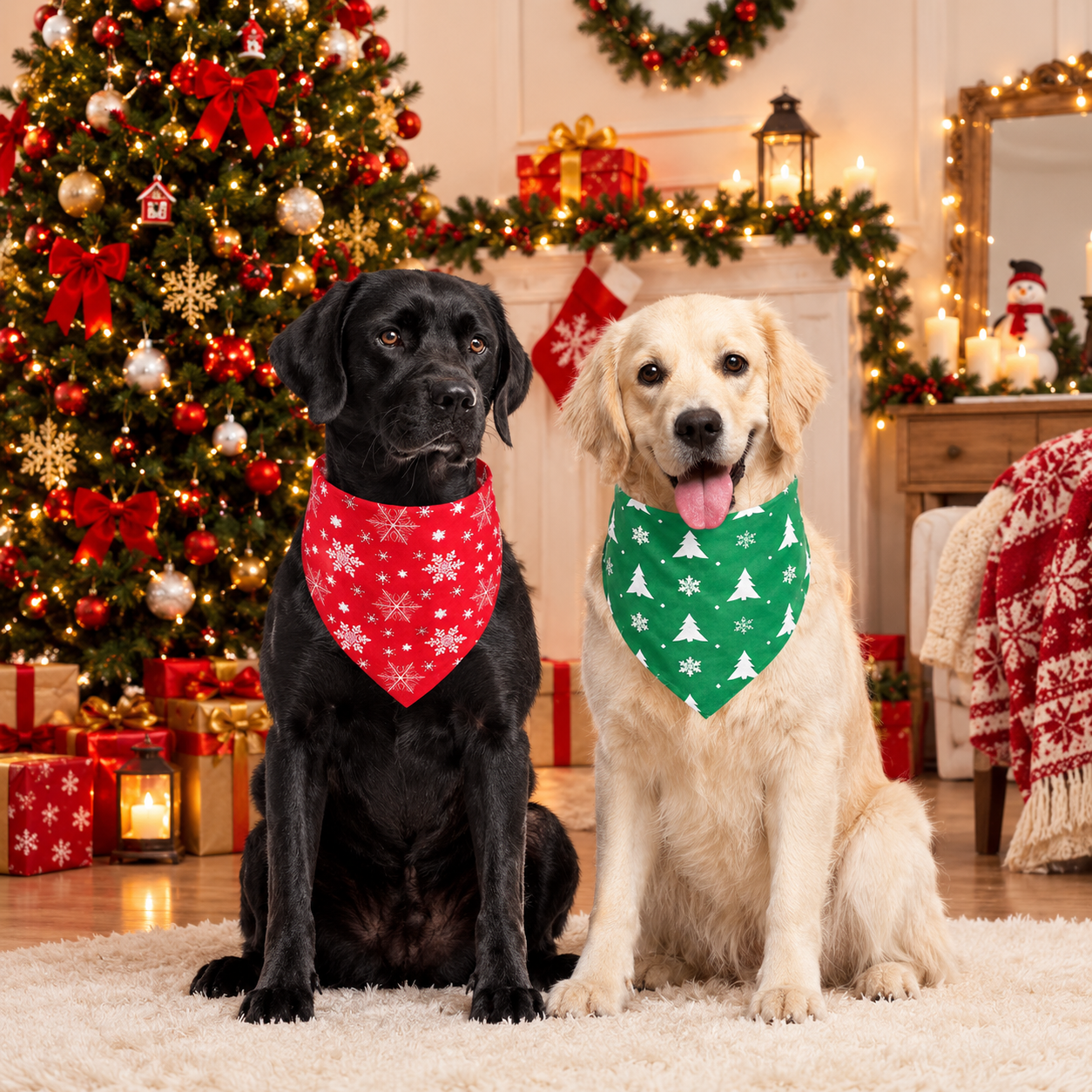 2 Piece Christmas Dog Bandanas Set for Holiday Wear