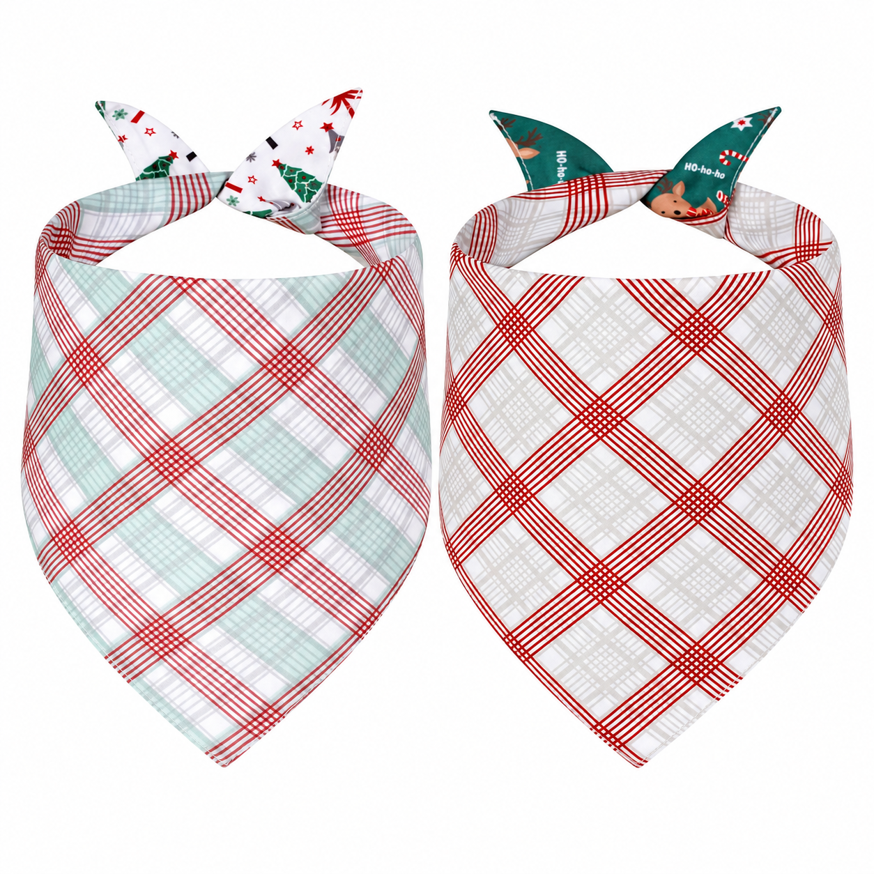 2 Piece Christmas Dog Bandanas Set for Holiday Wear