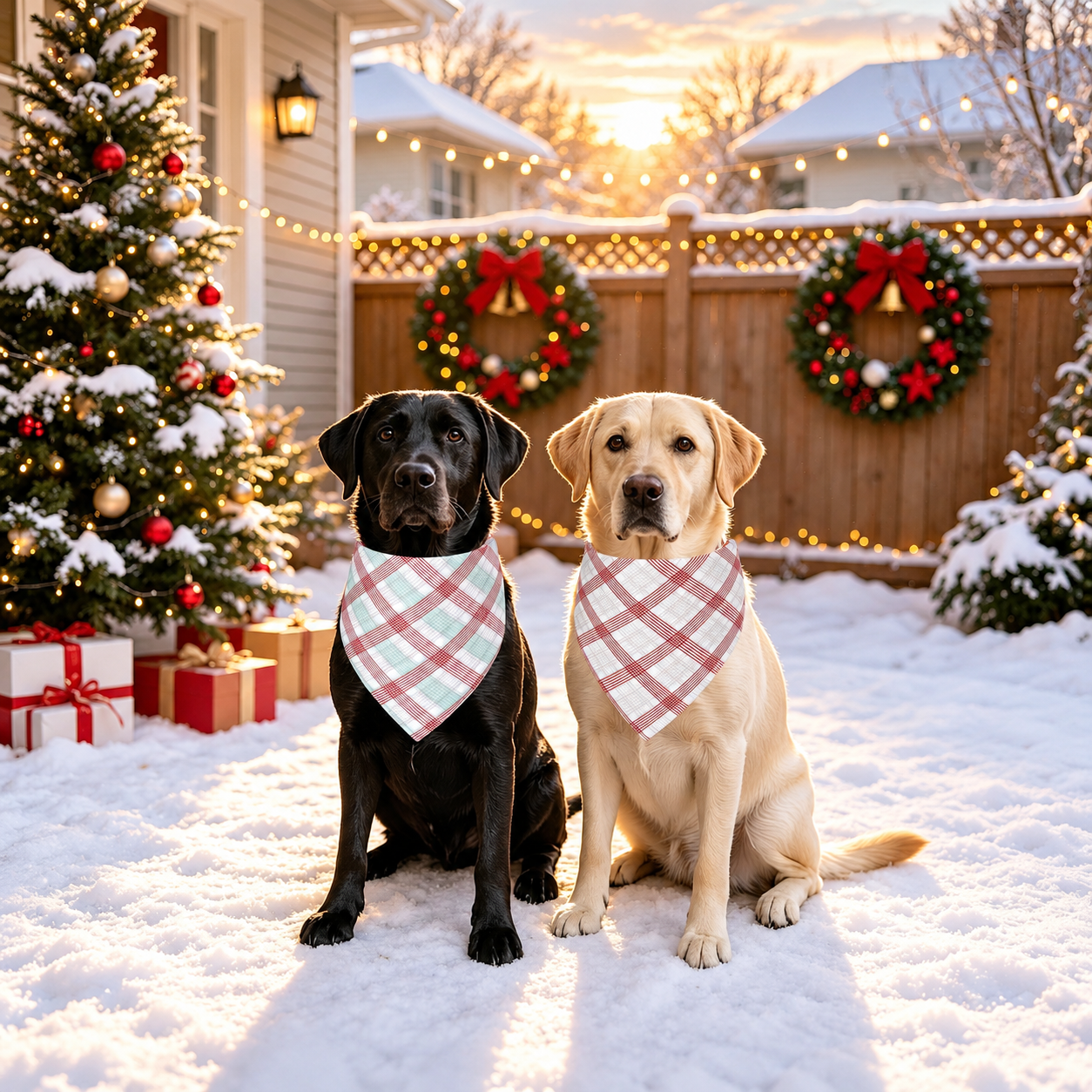 2 Piece Christmas Dog Bandanas Set for Holiday Wear