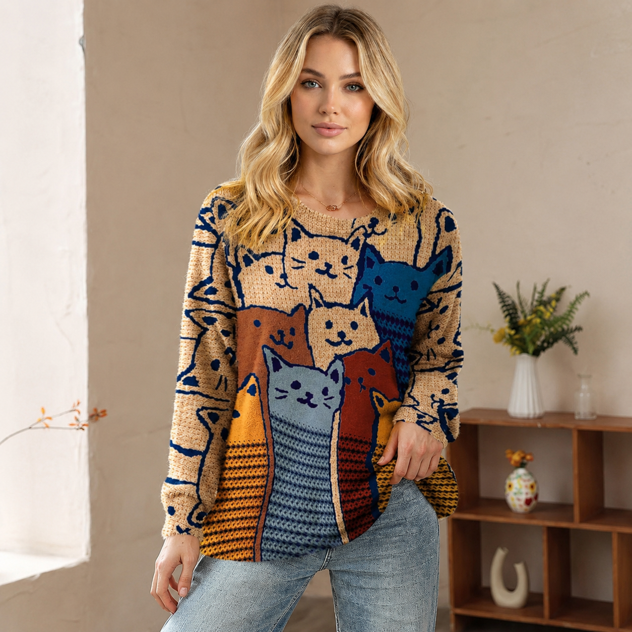 Casual Oversized Loose Printed Christmas Sweaters For Women