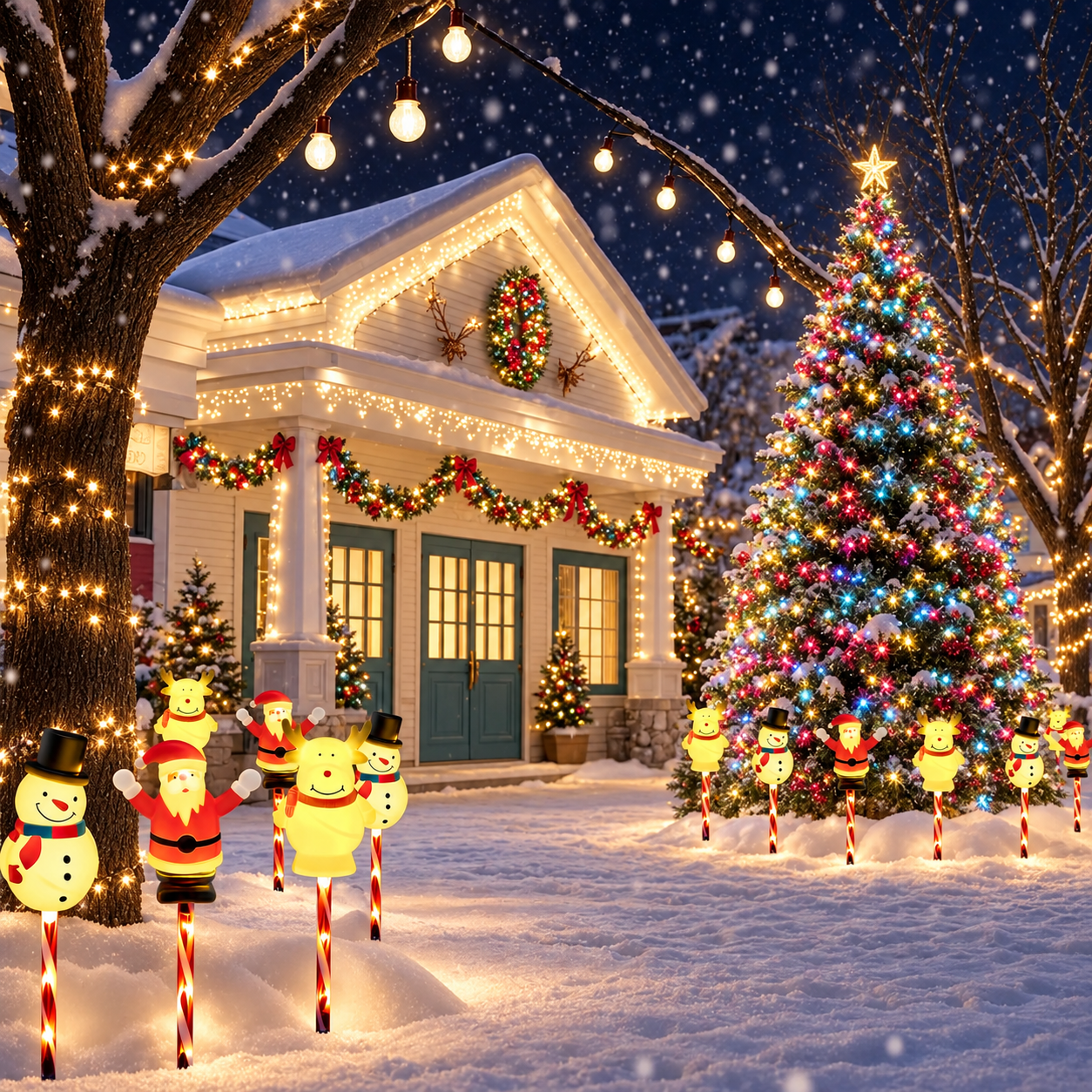 Solar Snowman Reindeer Santa Garden Stake Lights For Christmas