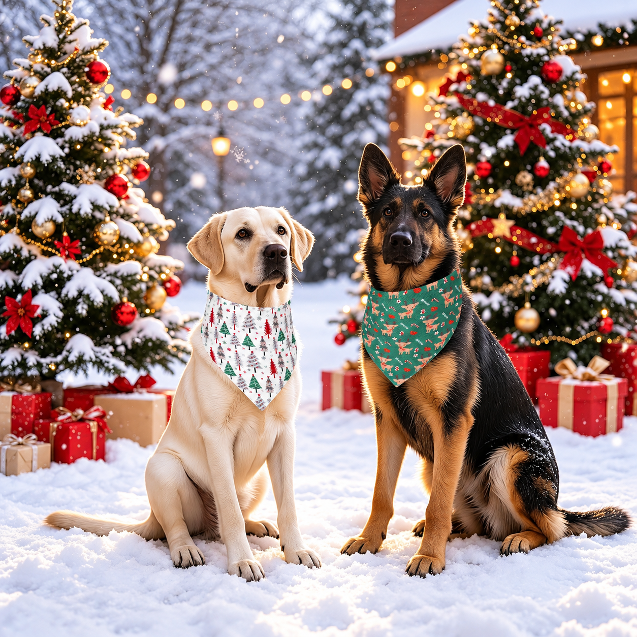 2 Piece Christmas Dog Bandanas Set for Holiday Wear
